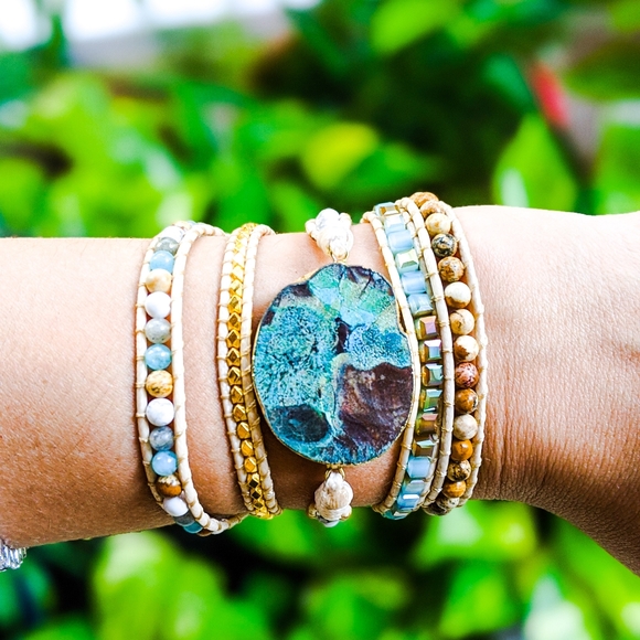Handmade Mediterranean Sea Mosaic Wrap Bracelet - Picture 5 of 6